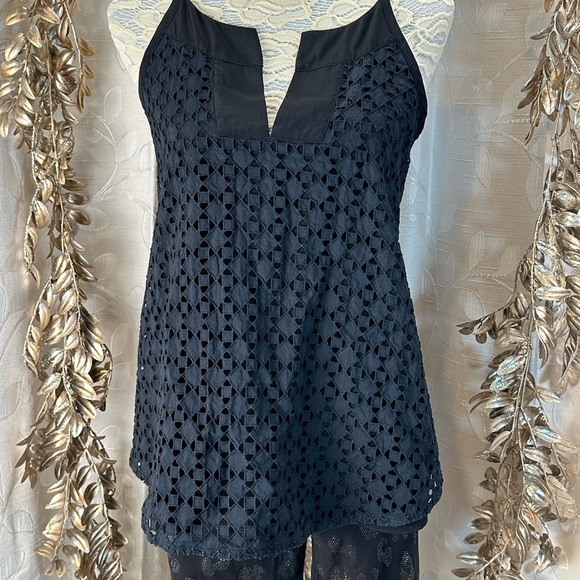 Athleta Women’s Small Black Eyelet Lace Cami Tank Top – Cotton Front Panel - Picture 1 of 11